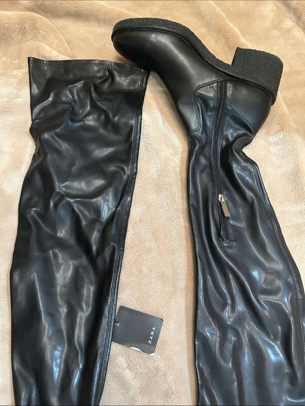 Zara Faux Leather Over The Knee Boots - Picture 4 of 6